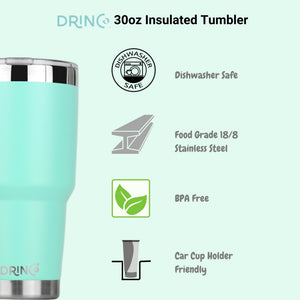 DRINCO® 30oz Insulated Tumbler Spill Proof Lid w/2 Straws (Teal) - Elite Water bottles