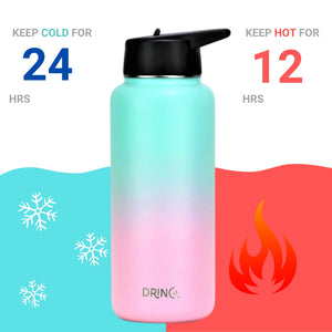DRINCO® 32oz Stainless Steel Water Bottle (3 lids) - Macaron - Elite Water bottles