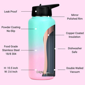 DRINCO® 32oz Stainless Steel Water Bottle (3 lids) - Macaron - Elite Water bottles