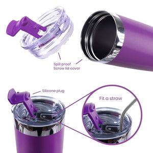 DRINCO® 20oz Insulated Tumbler w/Spill Proof Lid, 2 Straws(Purple) - Elite Water bottles