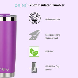 DRINCO® 20oz Insulated Tumbler w/Spill Proof Lid, 2 Straws(Purple) - Elite Water bottles