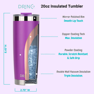 DRINCO® 20oz Insulated Tumbler w/Spill Proof Lid, 2 Straws(Purple) - Elite Water bottles