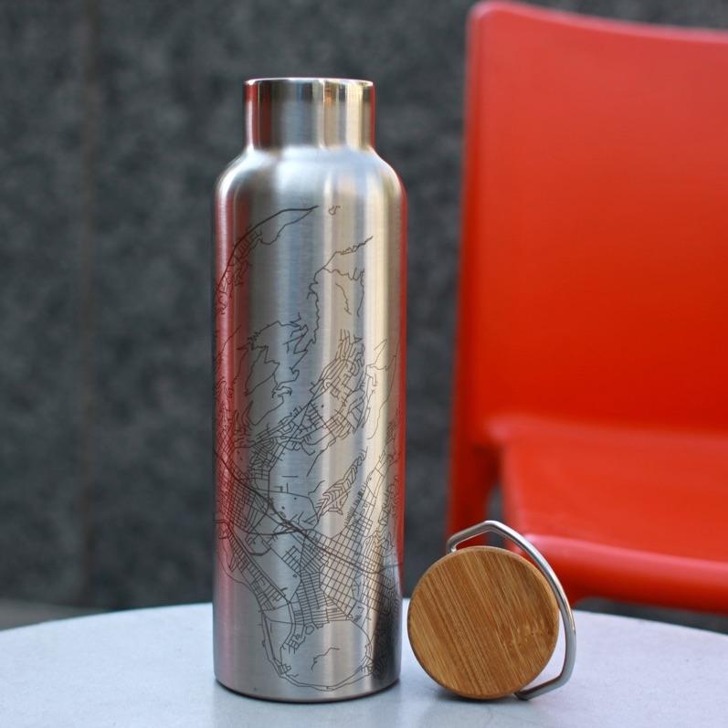 Crater Lake National Park - Oregon Map Bottle with Bamboo Top - Elite Water bottles