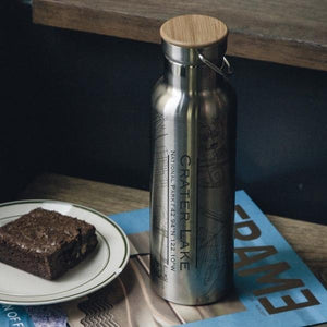 Crater Lake National Park - Oregon Map Bottle with Bamboo Top - Elite Water bottles