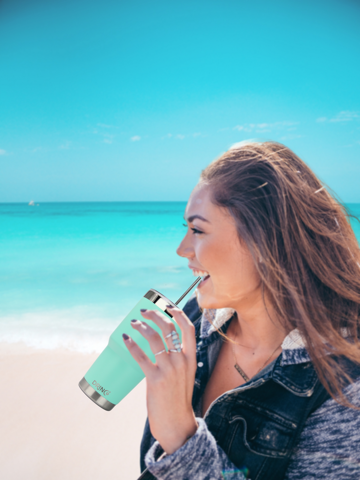 DRINCO® 30oz Insulated Tumbler Spill Proof Lid w/2 Straws (Teal) - Elite Water bottles