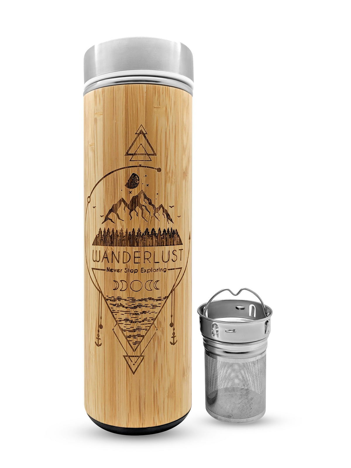 17.9oz WANDERLUST Premium Insulated Bamboo Water Bottle - Elite Water bottles