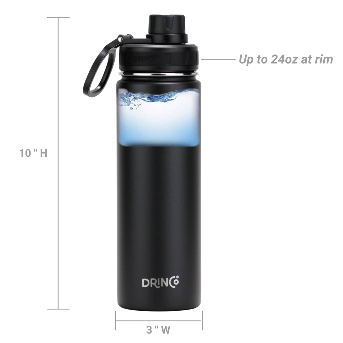 DRINCO® 22oz Stainless Steel Sport Water Bottle - Black - Elite Water bottles