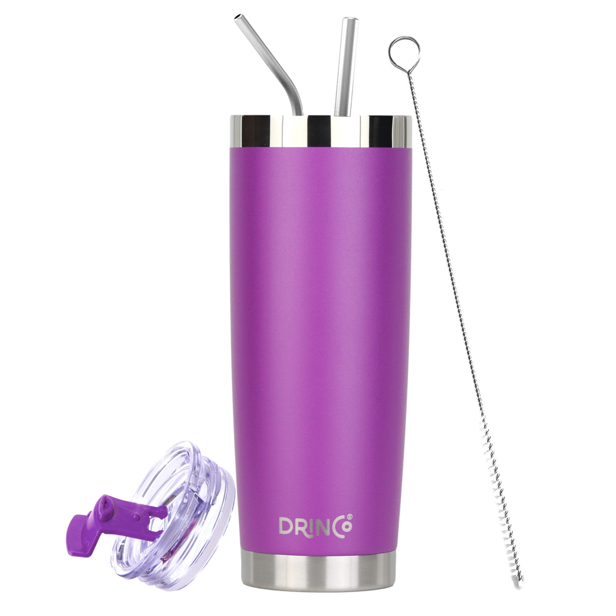 DRINCO®  20oz Insulated Tumbler w/Spill Proof Lid, 2 Straws(Purple) - Elite Water bottles