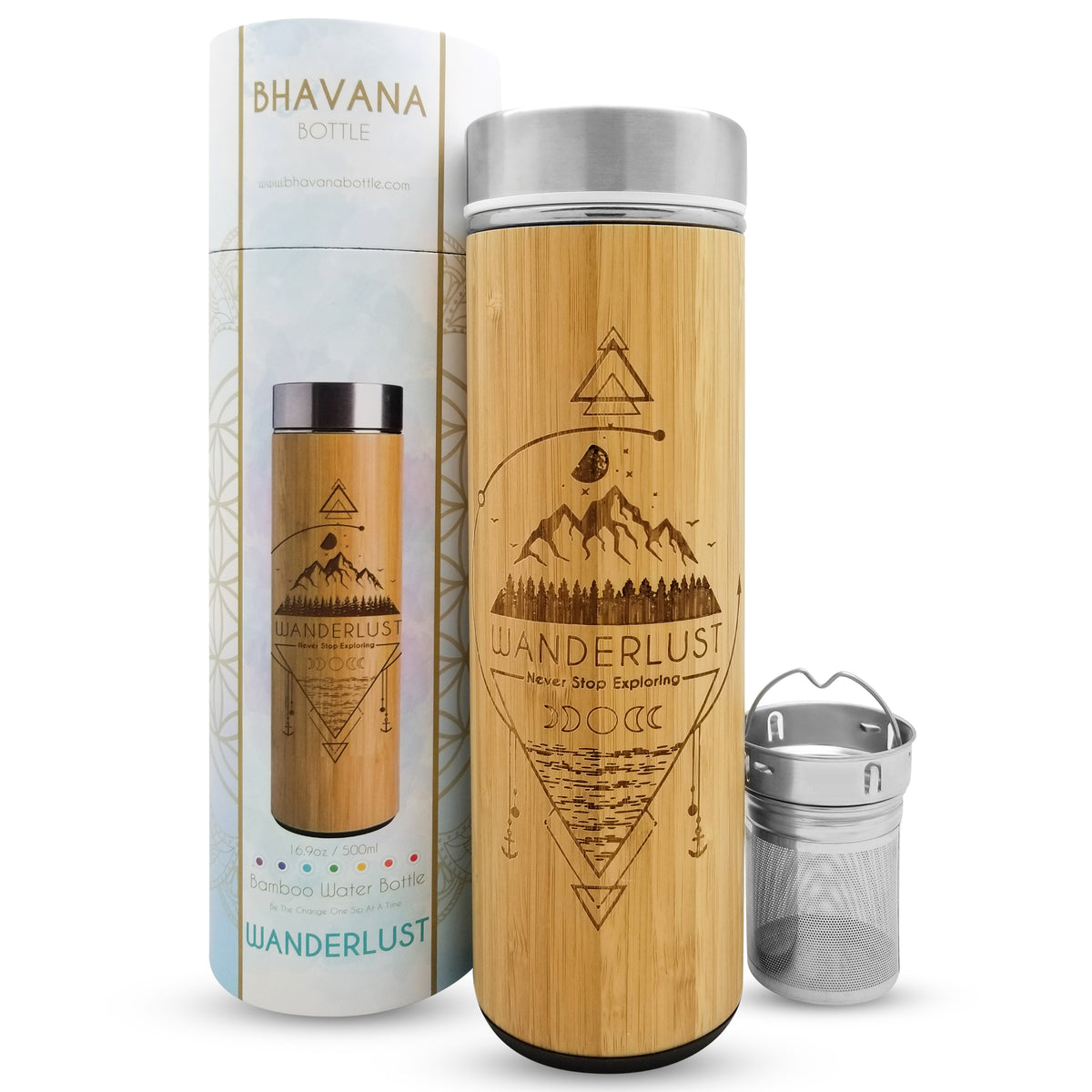 17.9oz WANDERLUST Premium Insulated Bamboo Water Bottle