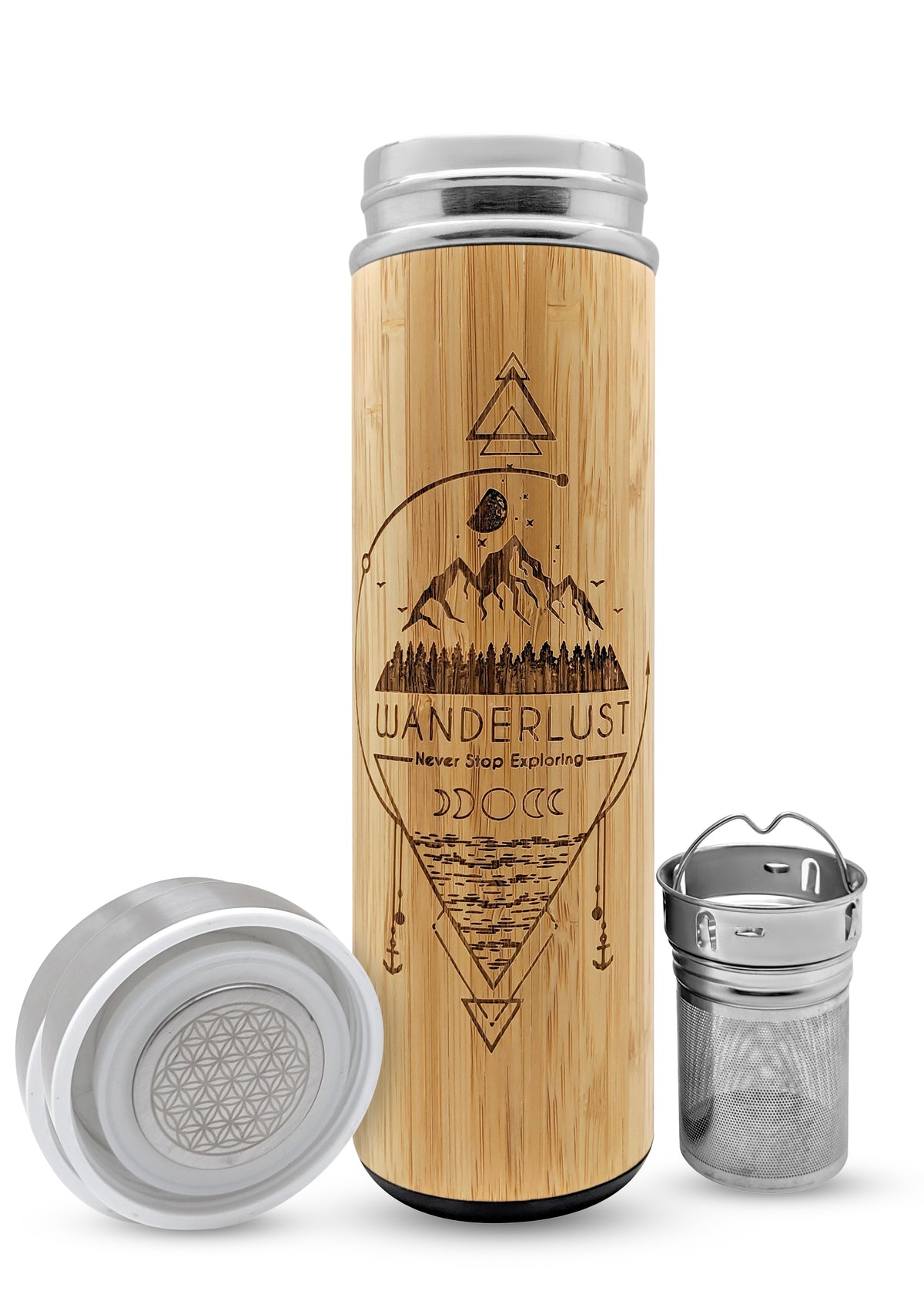 17.9oz WANDERLUST Premium Insulated Bamboo Water Bottle - Elite Water bottles