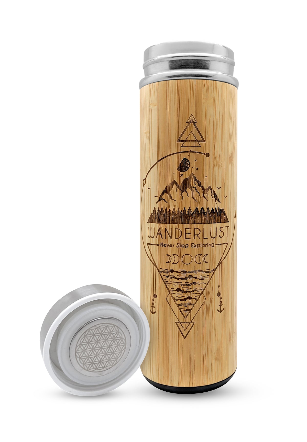 17.9oz WANDERLUST Premium Insulated Bamboo Water Bottle - Elite Water bottles