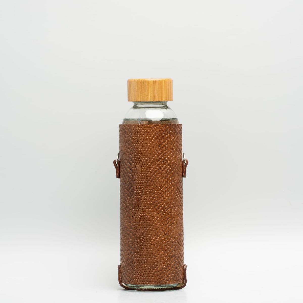 Leather water bottle holder with strap and glass bottle - Elite Water bottles