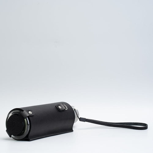 Leather water bottle holder with strap and glass bottle - Elite Water bottles